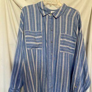 J. Jill 100% Linen Striped Button-Up